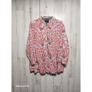 Foxcroft Women's 22W Red Blue Paisley Wrinkle Free Shaped Fit Top